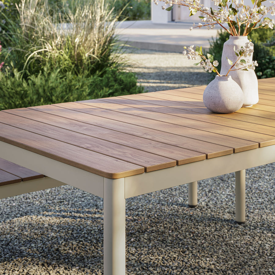 Yuzu 71" Outdoor Patio Aluminum Dining Table with Faux Wood Top in Natural