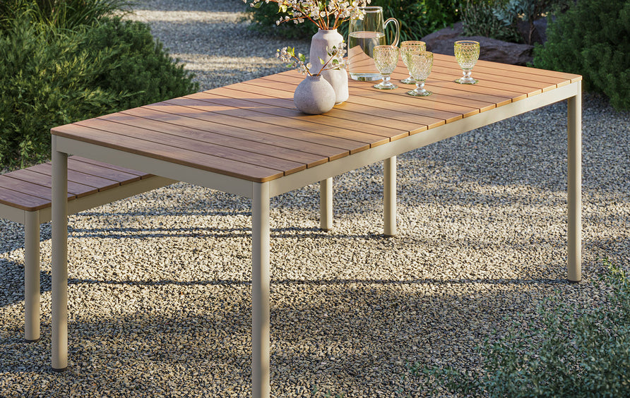 Yuzu 71" Outdoor Patio Aluminum Dining Table with Faux Wood Top in Natural
