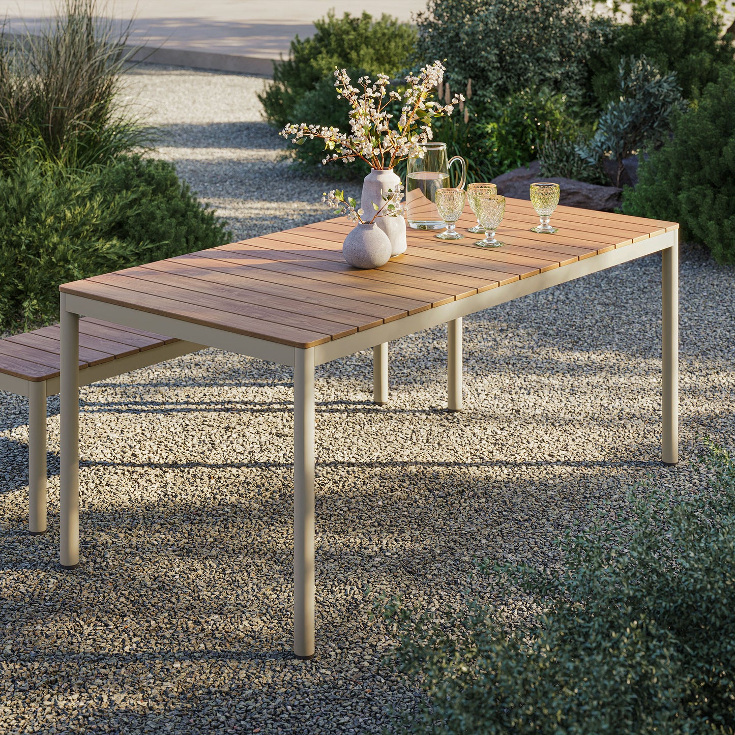 Finn 71" Outdoor Patio Aluminum Dining Table with Faux Wood Top by Furniture For America