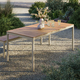 Yuzu 71" Outdoor Patio Aluminum Dining Table with Faux Wood Top in Natural