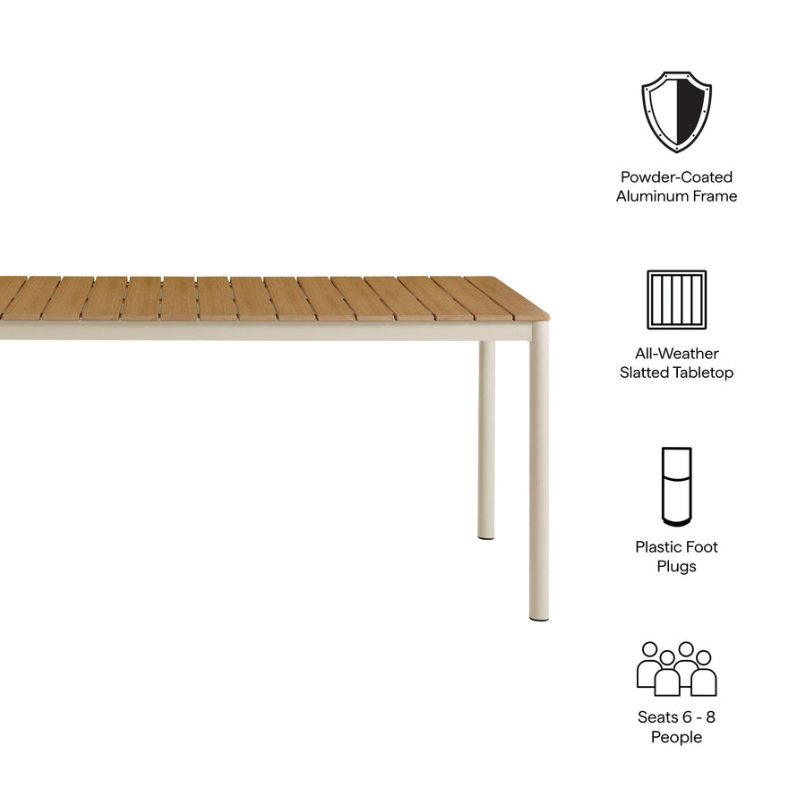 Yuzu 71" Outdoor Patio Aluminum Dining Table with Faux Wood Top in Natural