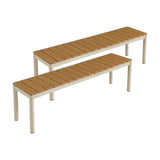 Yuzu Outdoor Patio Aluminum Bench with Faux Wood Top Set of 2 in Natural