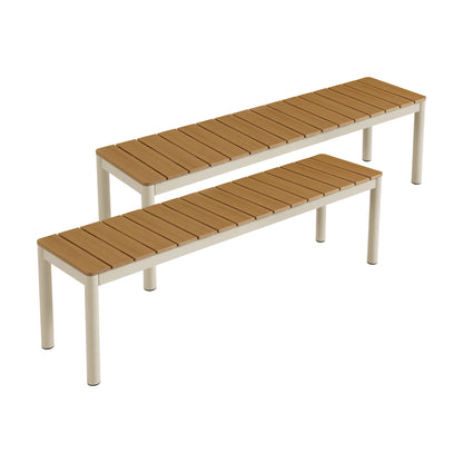 Finn Outdoor Patio Aluminum Bench with Faux Wood Top Set of 2 by Furniture For America