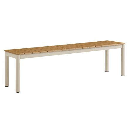 Finn Outdoor Patio Aluminum Bench with Faux Wood Top Set of 2 in Natural