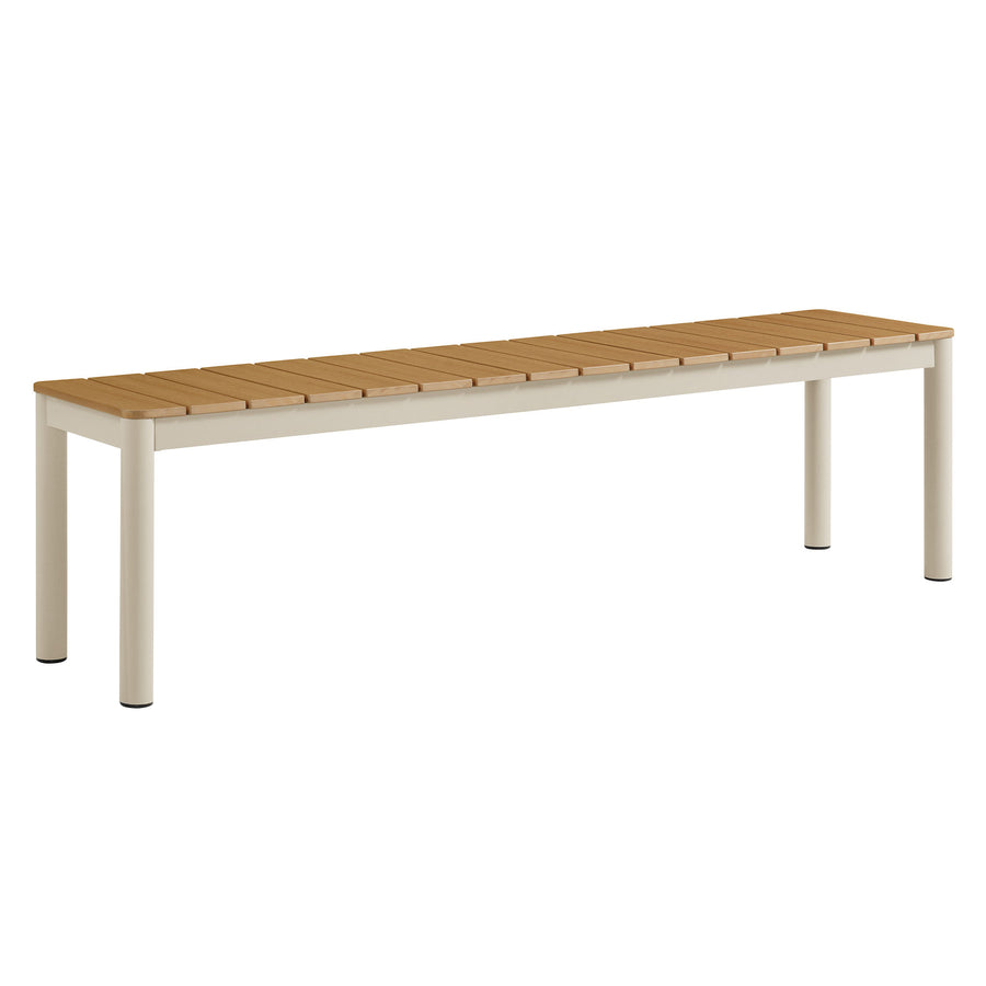 Yuzu Outdoor Patio Aluminum Bench with Faux Wood Top Set of 2 in Natural