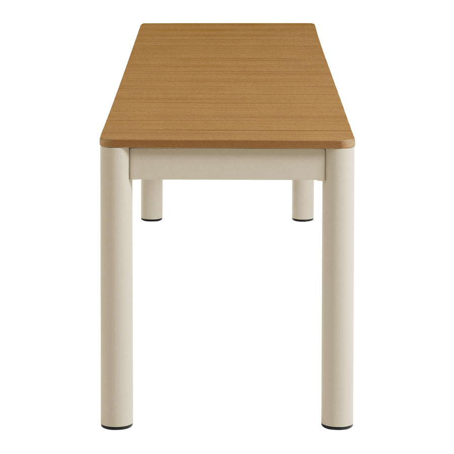 Yuzu Outdoor Patio Aluminum Bench with Faux Wood Top Set of 2 in Natural
