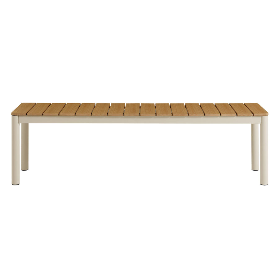 Yuzu Outdoor Patio Aluminum Bench with Faux Wood Top Set of 2 in Natural