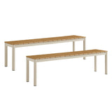 Finn Outdoor Patio Aluminum Bench with Faux Wood Top Set of 2 in Natural