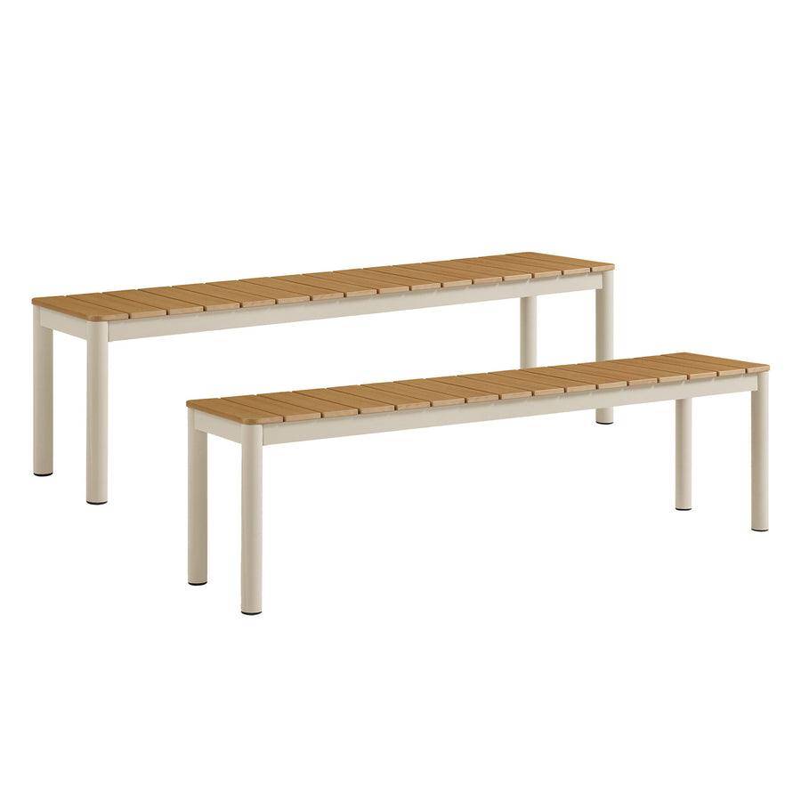 Finn Outdoor Patio Aluminum Bench with Faux Wood Top Set of 2 in Natural