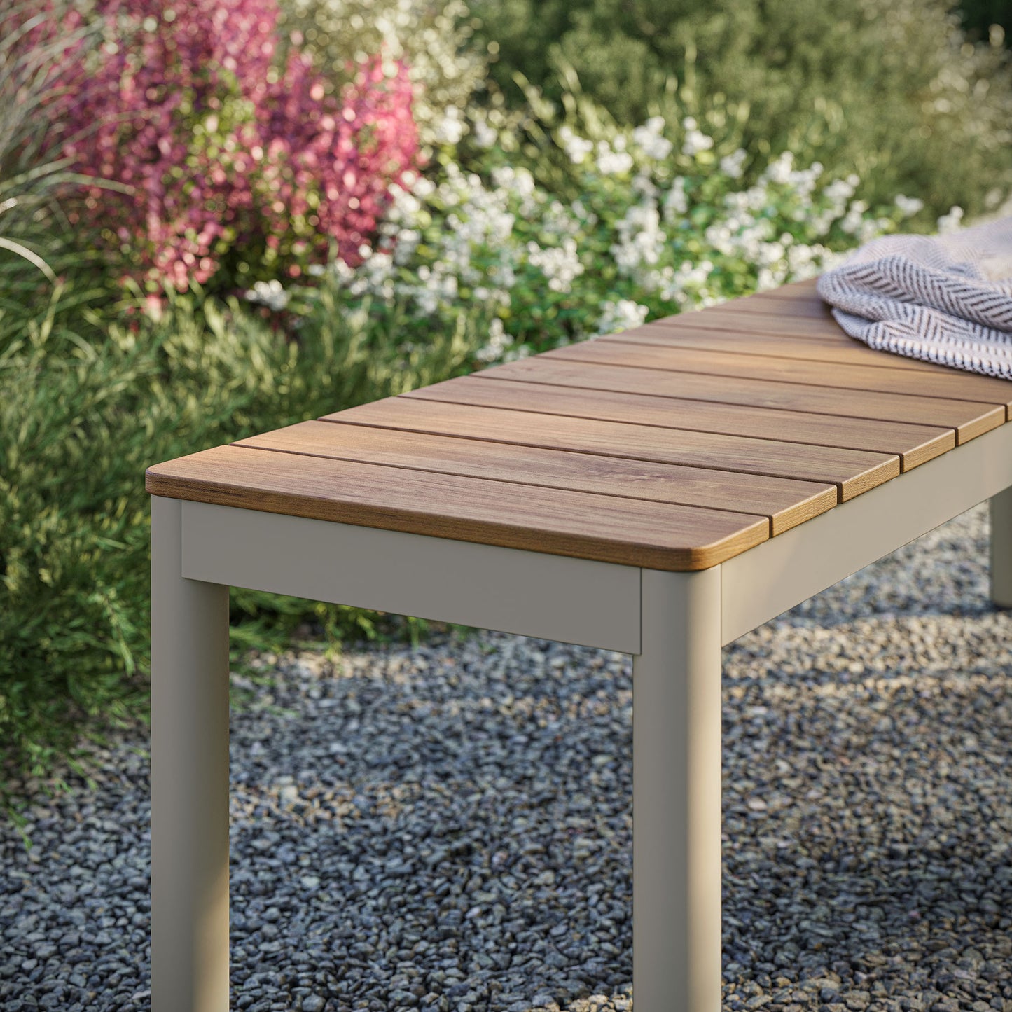 Finn Outdoor Patio Aluminum Bench with Faux Wood Top Set of 2 by Furniture For America