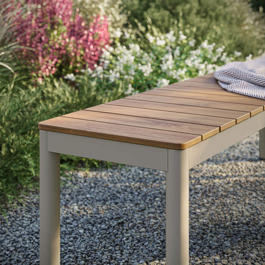 Yuzu Outdoor Patio Aluminum Bench with Faux Wood Top Set of 2 in Natural