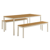 Yuzu Outdoor Patio Aluminum Faux Wood Dining Set with Benches in Natural