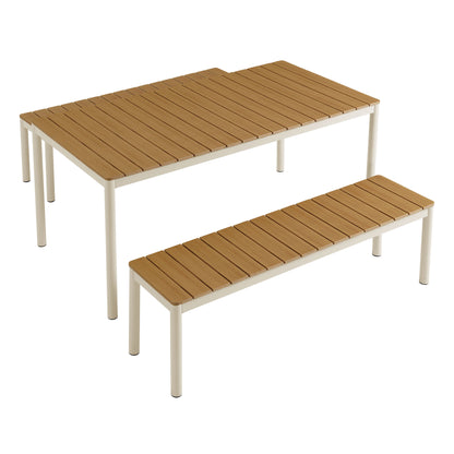 Finn Outdoor Patio Aluminum Faux Wood Dining Set with Benches by Furniture For America