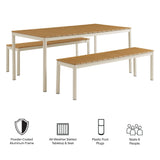 Yuzu Outdoor Patio Aluminum Faux Wood Dining Set with Benches in Natural