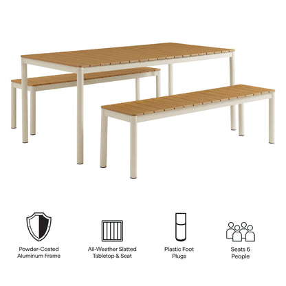 Finn Outdoor Patio Aluminum Faux Wood Dining Set with Benches by Furniture For America