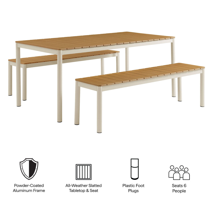 Yuzu Outdoor Patio Aluminum Faux Wood Dining Set with Benches in Natural