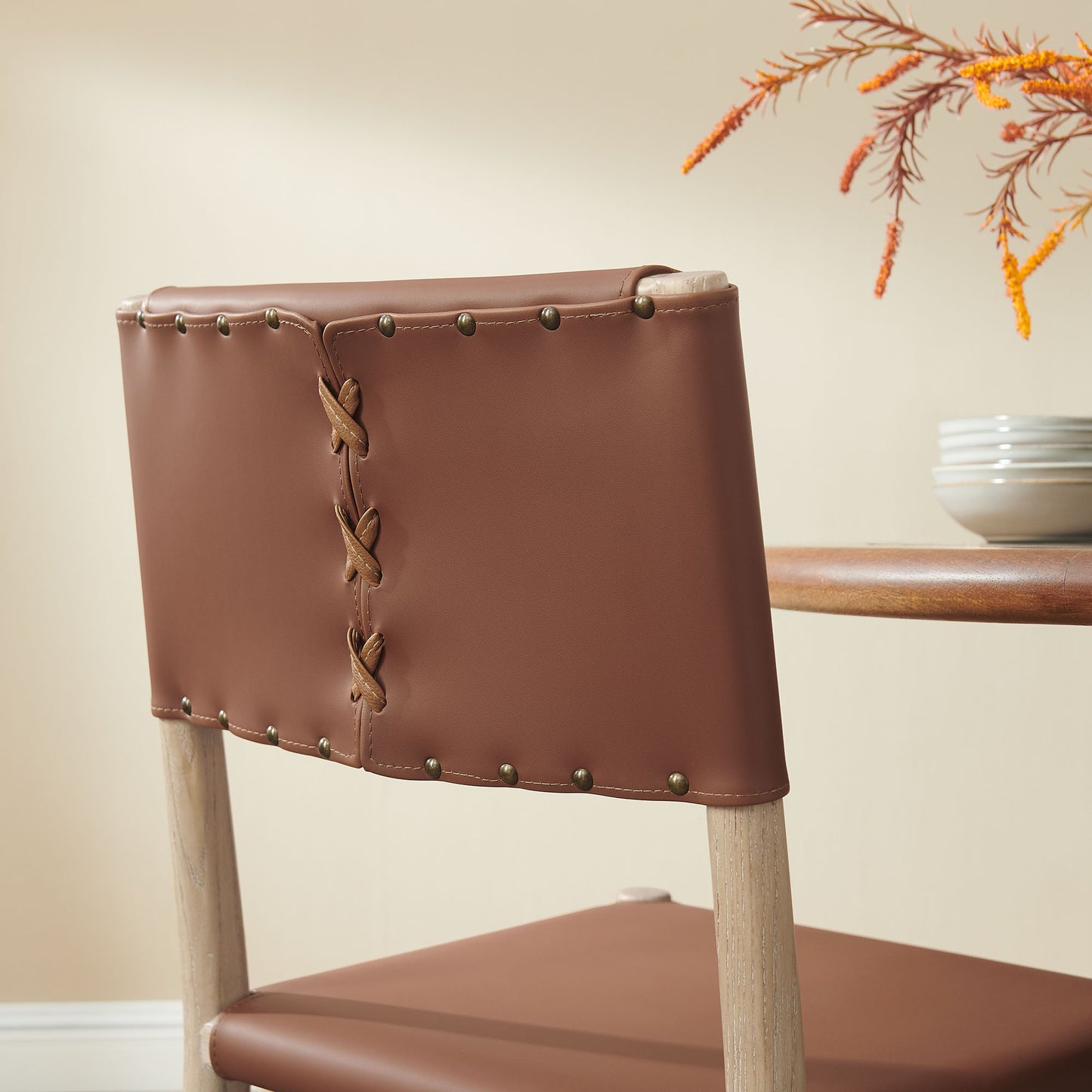 Dover Wood Vegan Leather Dining Side Chairs Set of 2 by Furniture For America