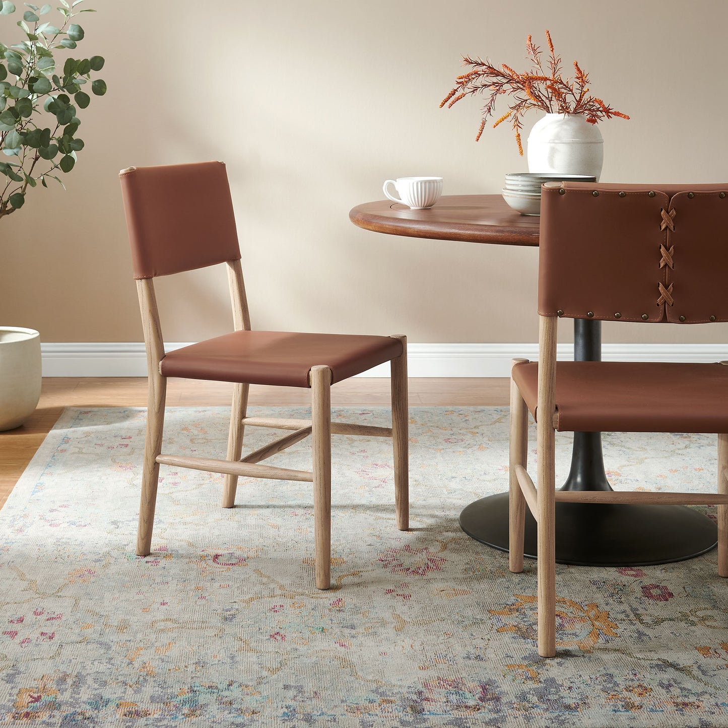 Dover Wood Vegan Leather Dining Side Chairs Set of 2 by Furniture For America