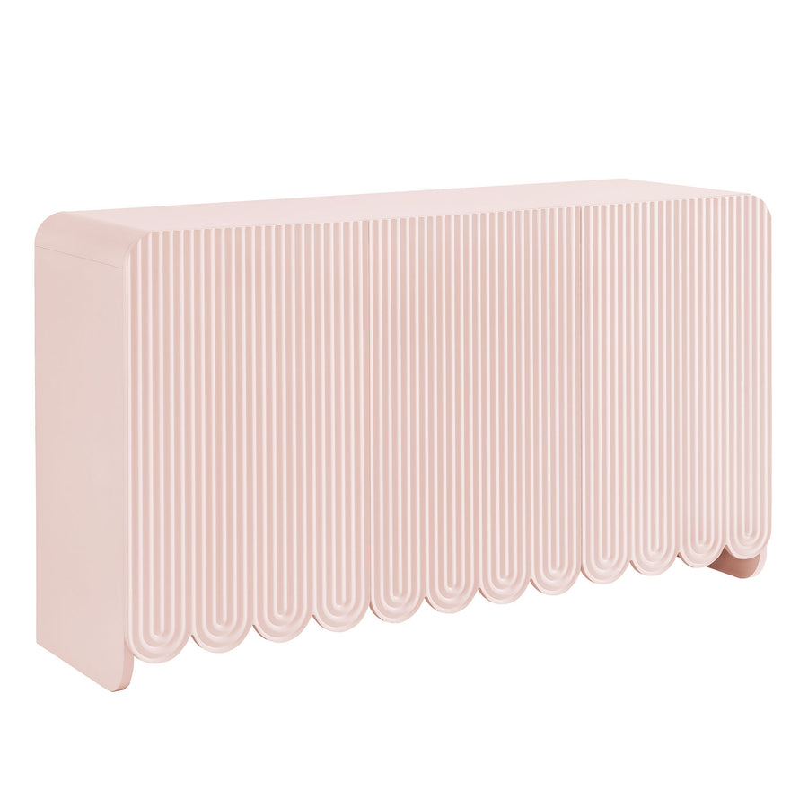 Hugo Fluted and Scalloped Sideboard Storage Cabinet in Soft Pink