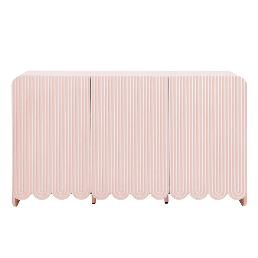 Hugo Fluted and Scalloped Sideboard Storage Cabinet in Soft Pink