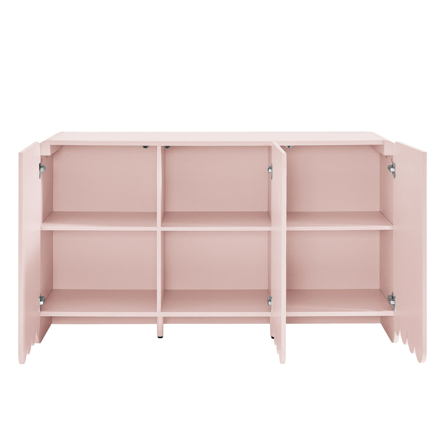 Hugo Fluted and Scalloped Sideboard Storage Cabinet in Soft Pink