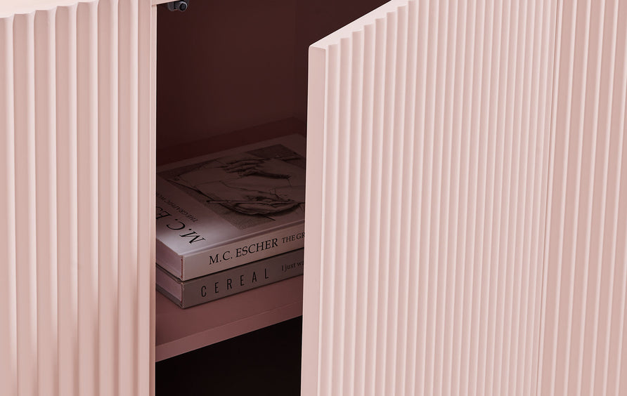 Hugo Fluted and Scalloped Sideboard Storage Cabinet in Soft Pink
