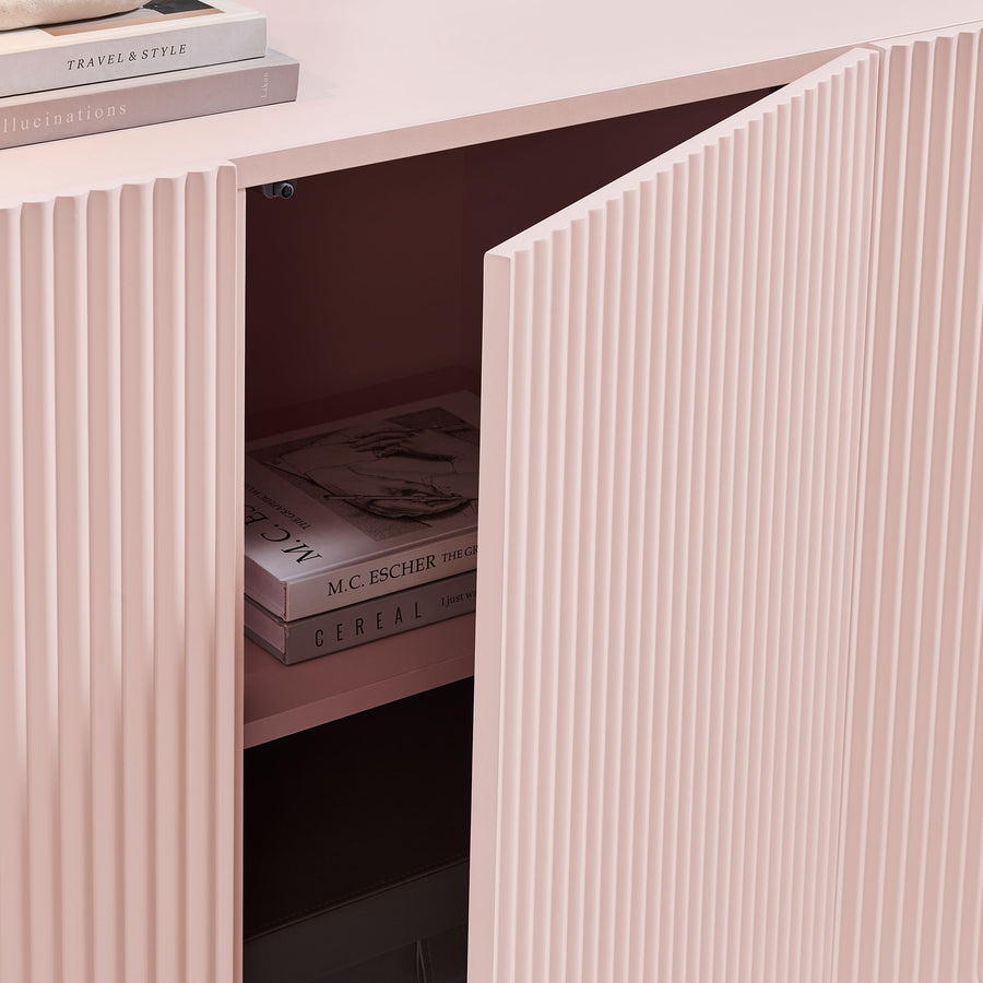 Hugo Fluted and Scalloped Sideboard Storage Cabinet in Soft Pink