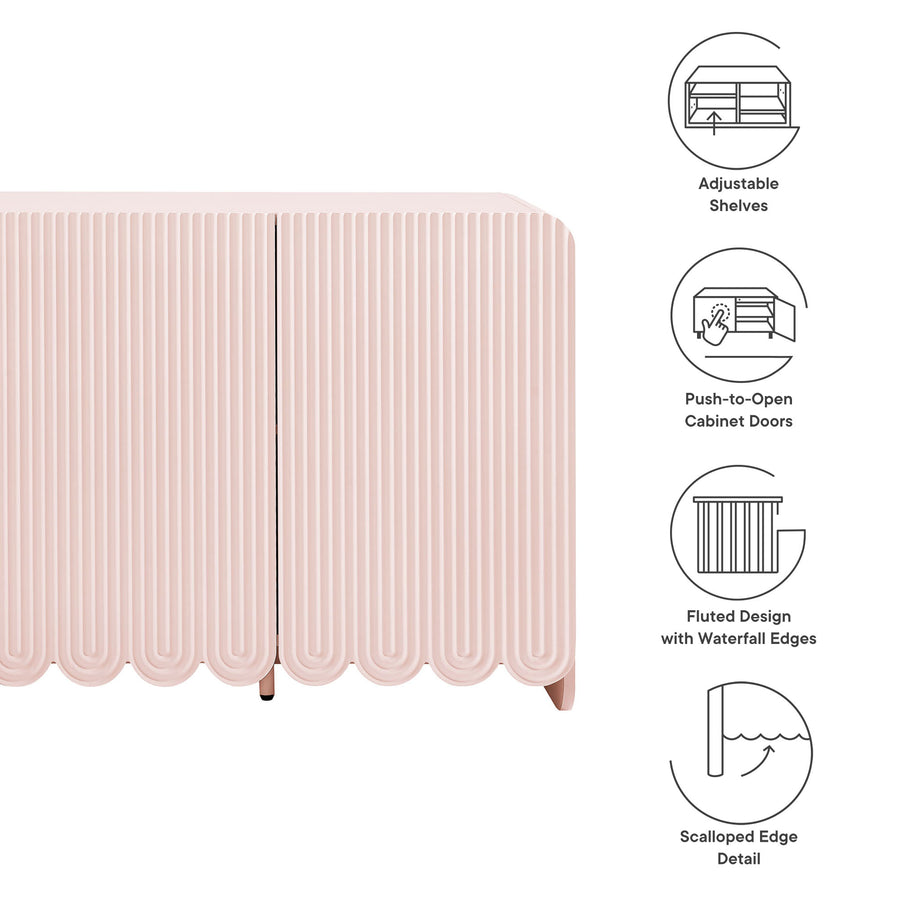 Hugo Fluted and Scalloped Sideboard Storage Cabinet in Soft Pink