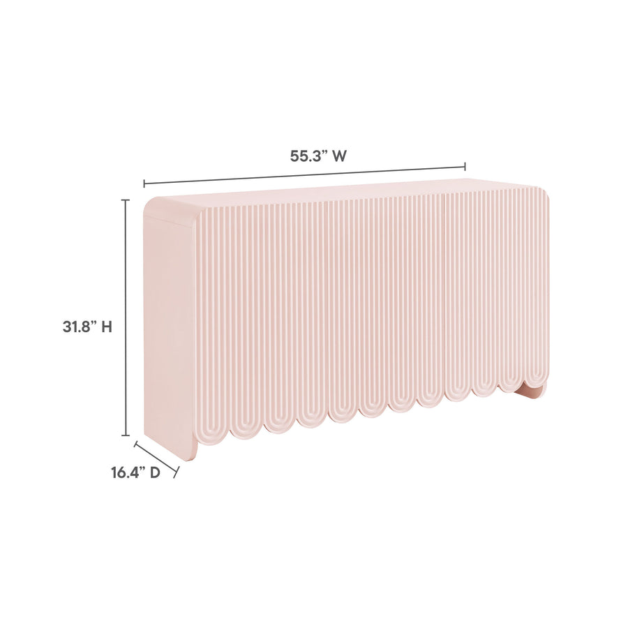 Hugo Fluted and Scalloped Sideboard Storage Cabinet in Soft Pink