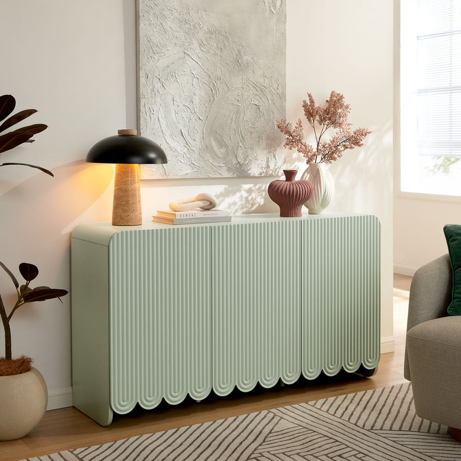 Hugo Fluted and Scalloped Sideboard Storage Cabinet in Sage