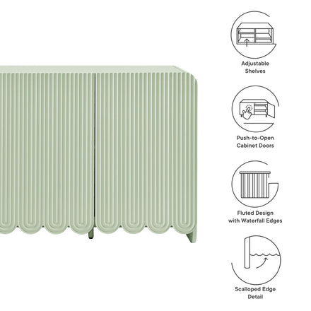 Dahlia Fluted and Scalloped Sideboard Storage Cabinet in Sage