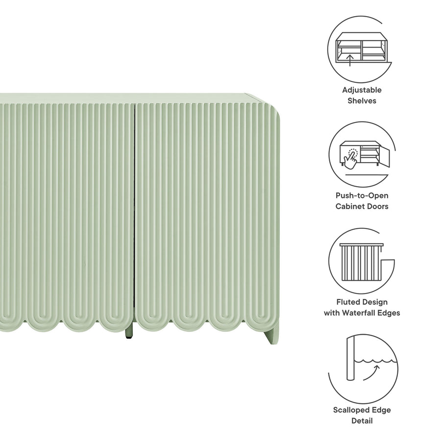 Hugo Fluted and Scalloped Sideboard Storage Cabinet in Sage