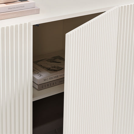 Dahlia Fluted and Scalloped Sideboard Storage Cabinet in White