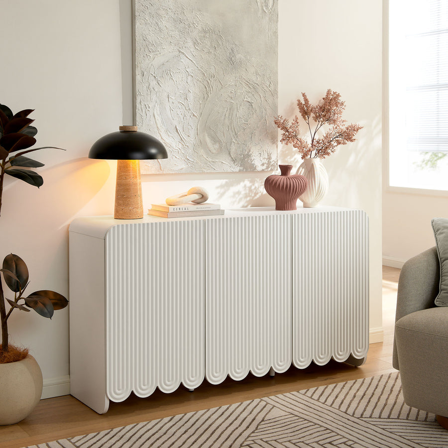 Hugo Fluted and Scalloped Sideboard Storage Cabinet in White