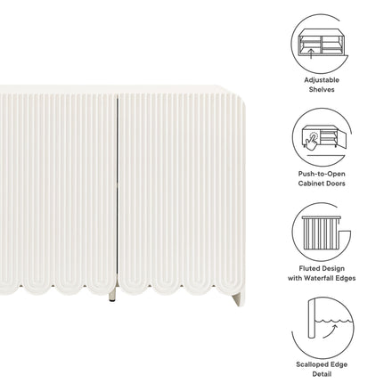 Dahlia Fluted and Scalloped Sideboard Storage Cabinet in White