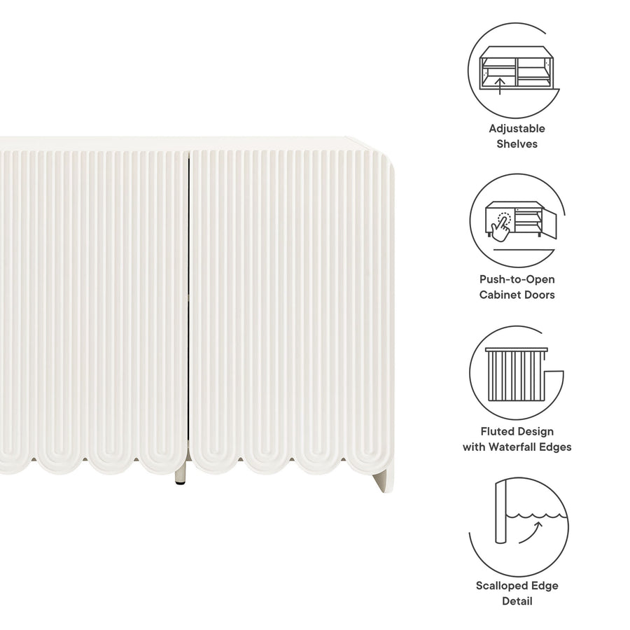 Hugo Fluted and Scalloped Sideboard Storage Cabinet in White