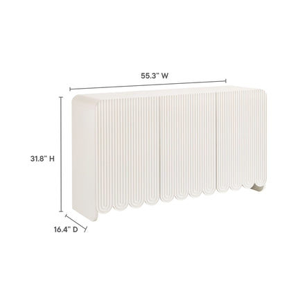 Dahlia Fluted and Scalloped Sideboard Storage Cabinet in White