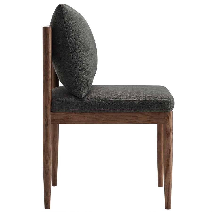 Tweed Wood Dining Side Chair in Charcoal