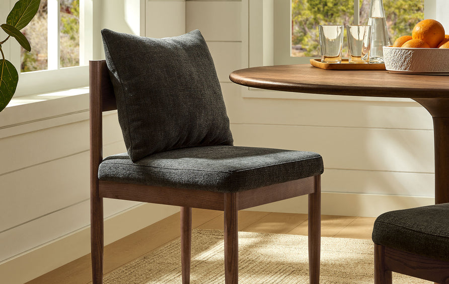 Tweed Wood Dining Side Chair in Charcoal