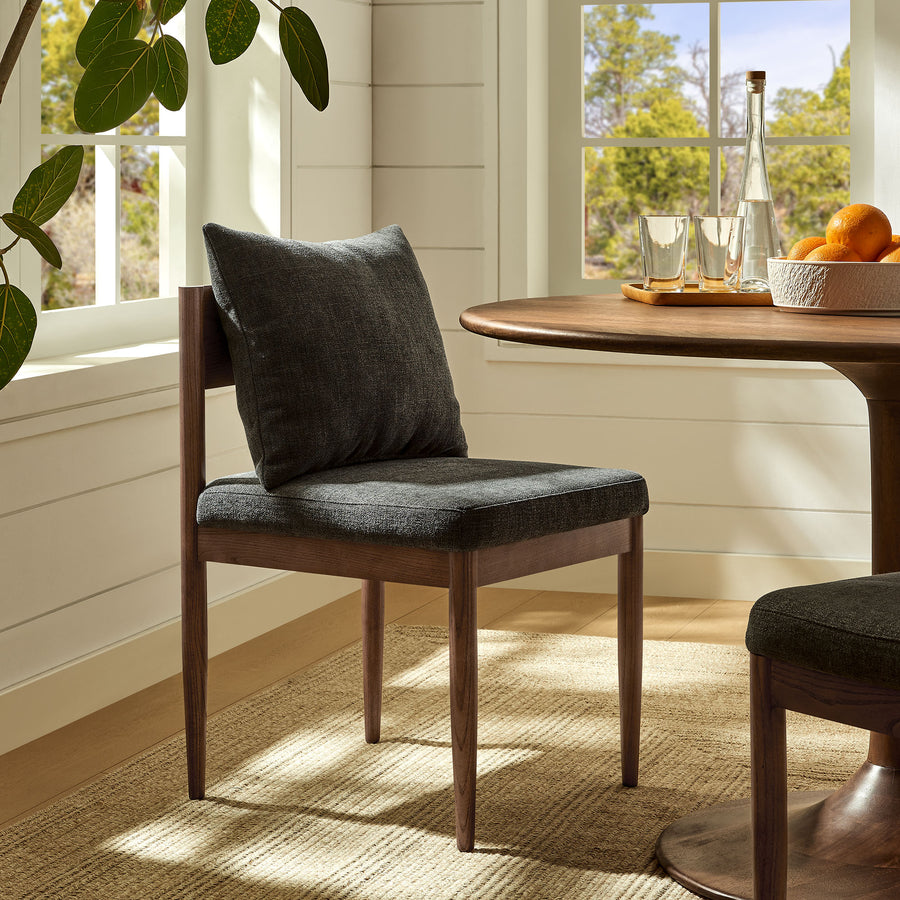 Tweed Wood Dining Side Chair in Charcoal