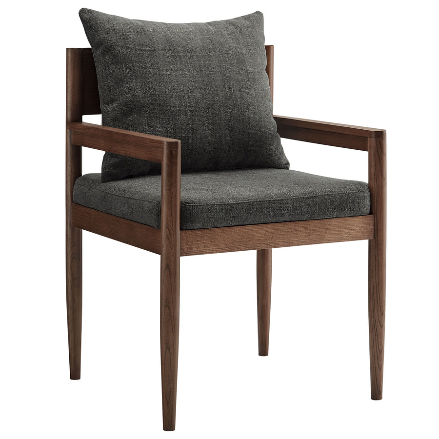 Tweed Wood Dining Armchair in Charcoal