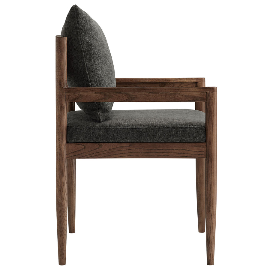 Tweed Wood Dining Armchair in Charcoal