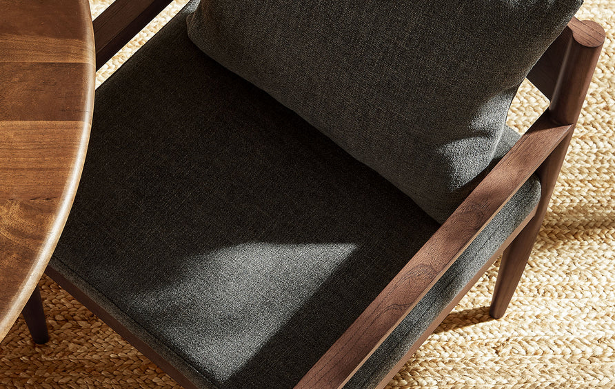 Tweed Wood Dining Armchair in Charcoal