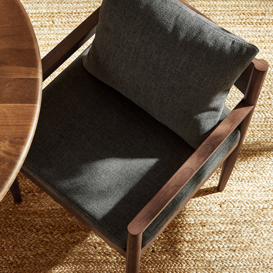 Tweed Wood Dining Armchair in Charcoal