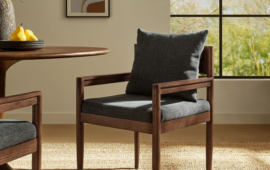 Tweed Wood Dining Armchair in Charcoal