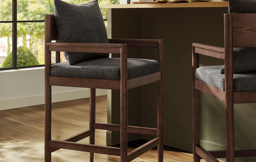 Tweed Wood Bar Stool in Charcoal