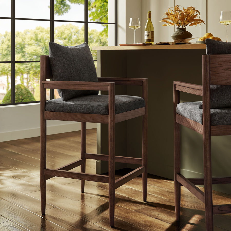 Tweed Wood Bar Stool in Charcoal