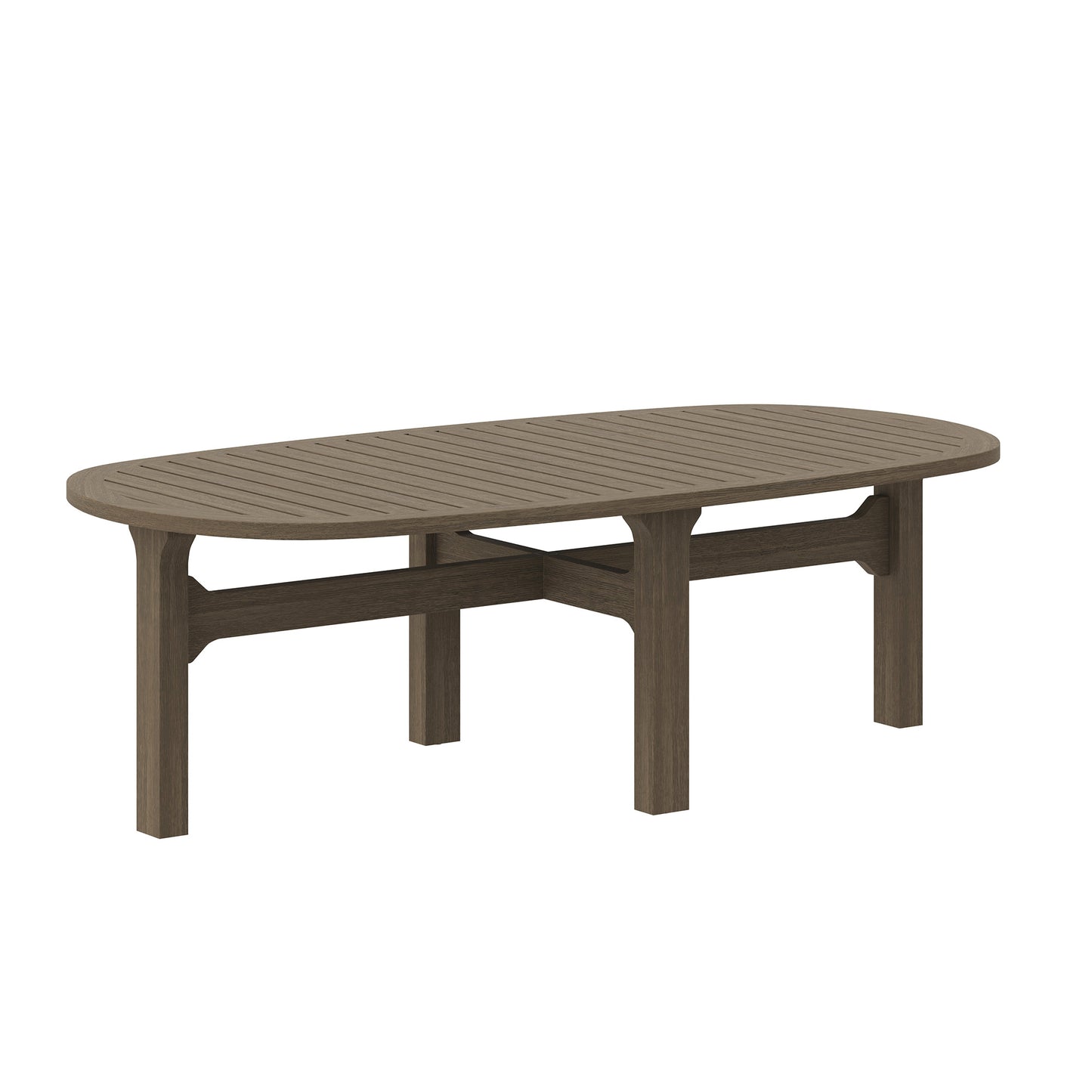 Saratoga Oval Outdoor Patio Teak Wood Coffee Table in Weathered Gray