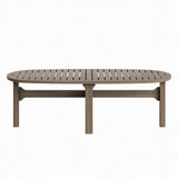 Saratoga Oval Outdoor Patio Teak Wood Coffee Table in Weathered Gray