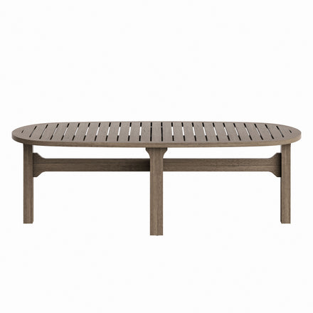 Saratoga Oval Outdoor Patio Teak Wood Coffee Table in Weathered Gray